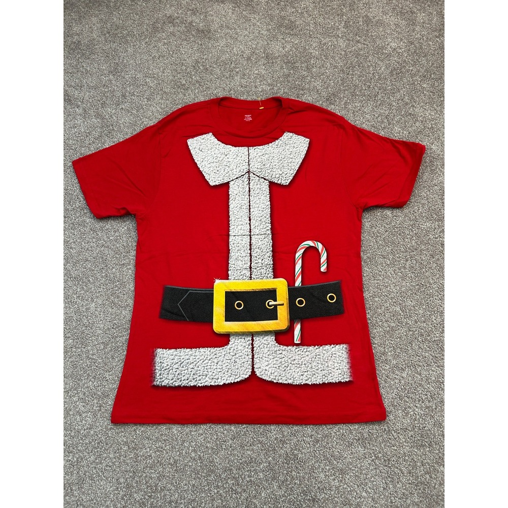 Holiday Time Santa Suit T-Shirt Mens Medium Red Like New Graphic Christmas Tee